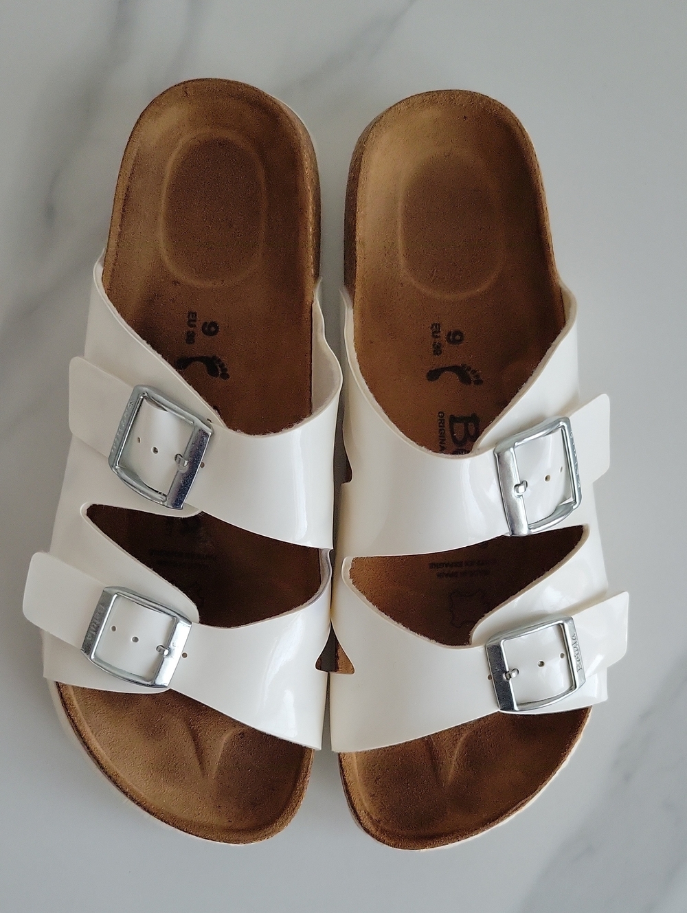 Betula By Birkenstock White Double-Buckle Cork Slide Sandals